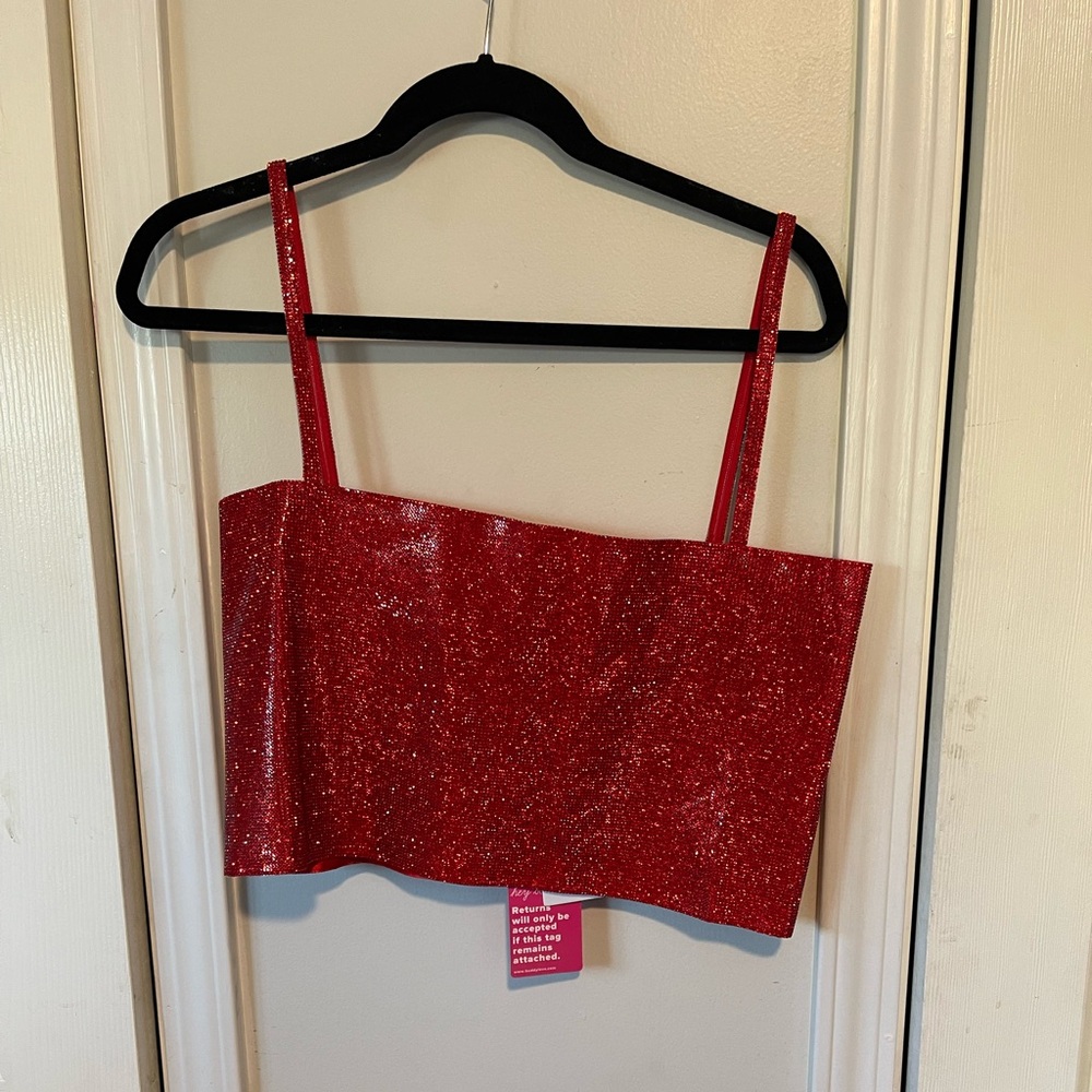 red sequin crop top